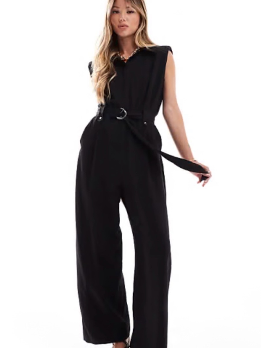 Mango Black Women's Jumpsuit - Classic Button-Front with Belt